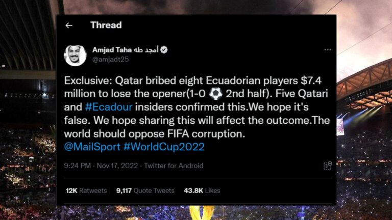 Tweet bout Qatar Bribes in 2022 FIFA